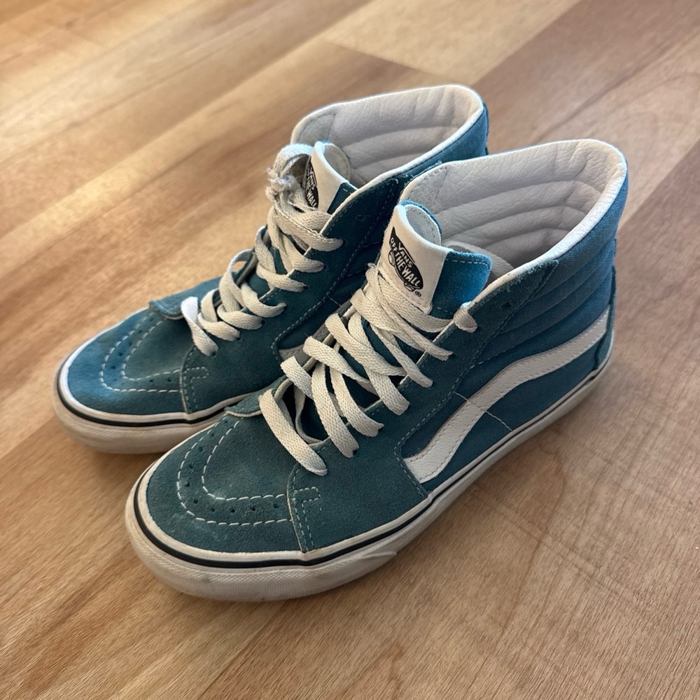 Vans Sk8-Hi Teal High-Top Skate Sneakers with White Stripe